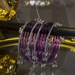 Purple Glass Bridal Bangles Set with Stone Work Traditional Wedding Jewelry Collection