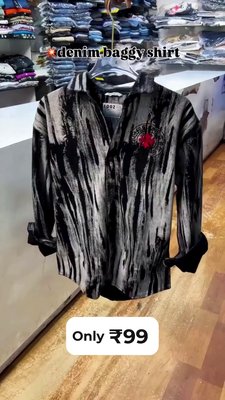 🖤⚡ Premium Men's Black & Grey Abstract Brush Print Baggy Denim Style Shirt | Oversized Casual Streetwear Full Sleeve Shirt | Trendy Urban Fashion ⚡🖤 - Image 4
