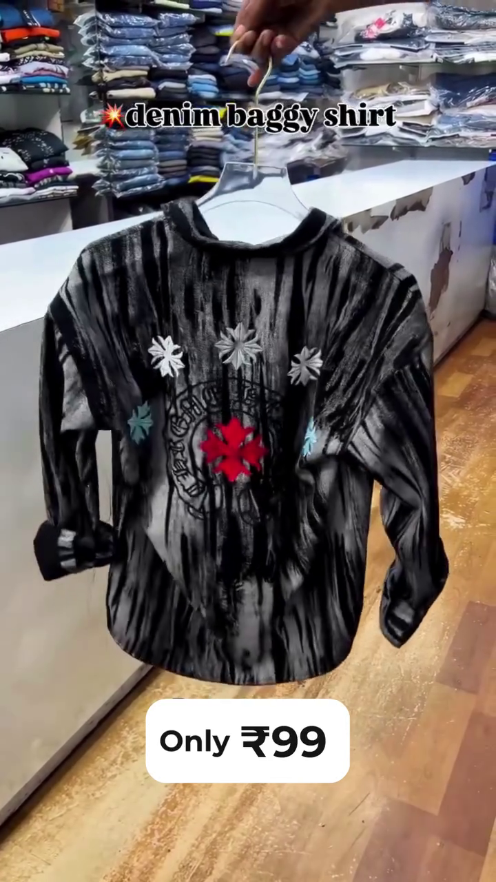 🖤⚡ Premium Men's Black & Grey Abstract Brush Print Baggy Denim Style Shirt | Oversized Casual Streetwear Full Sleeve Shirt | Trendy Urban Fashion ⚡🖤 - Image 3